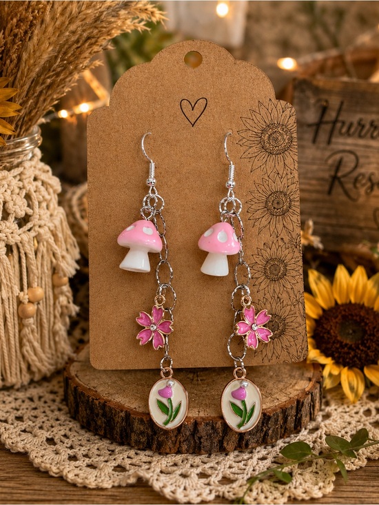 Jewelry - 🍄 Hurricane Resale Handmade Mushroom Garden Dangle Earrings 🌷✨